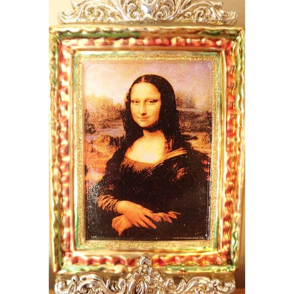 Mona Lisa Frame Glass Blown Large Ornament Gold Ornate Art Da Vinci - Picture 2 of 9